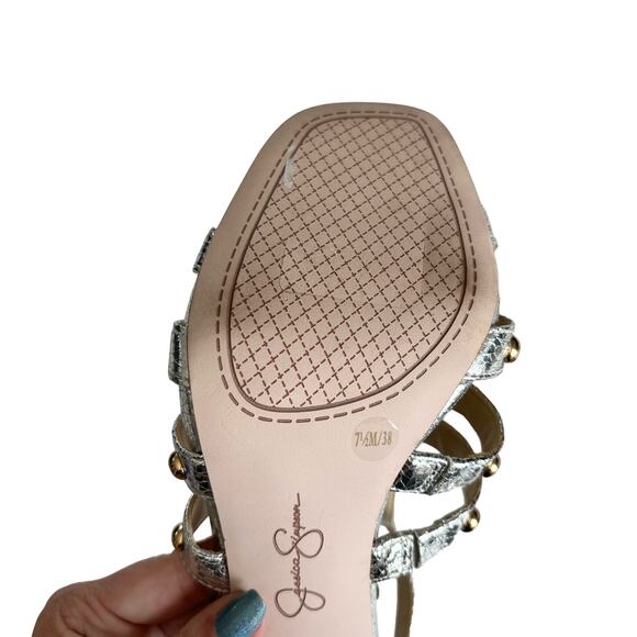 Jessica Simpson Womens Oprina Silver Metallic Studded High Heel Sandals Size 7.5 - Picture 7 of 9
